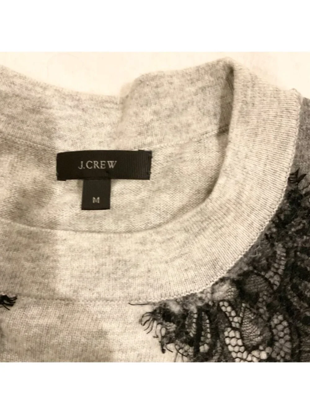 J.Crew wool gray and black lace front sweater szM bust39